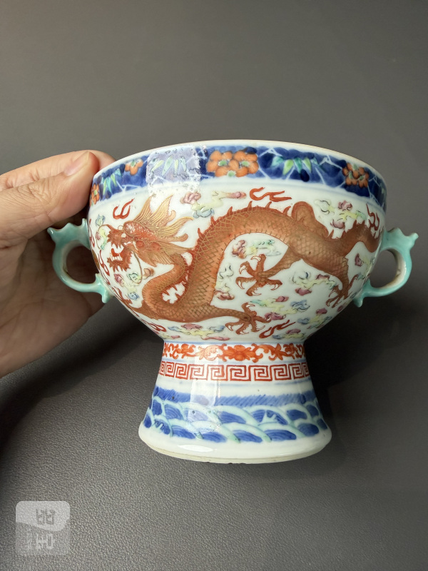 清光绪 青花粉彩云龙纹暖锅一对 - 图19